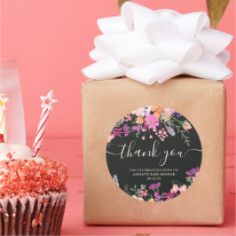 Dank je typografie pastelweide wilde bloemen ronde sticker