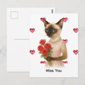 Dank je van Siamezen Kat Moeder met rozen Briefkaart (Voorkant / Achterkant)