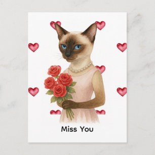 Dank je van Siamezen Kat Moeder met rozen Briefkaart