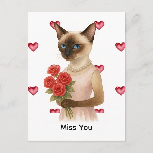Dank je van Siamezen Kat Moeder met rozen Briefkaart (Voorkant)