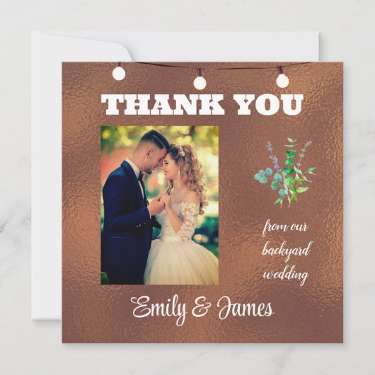 Dank je vanuit onze achtertuinbruiloft bedankkaart (Voorkant)