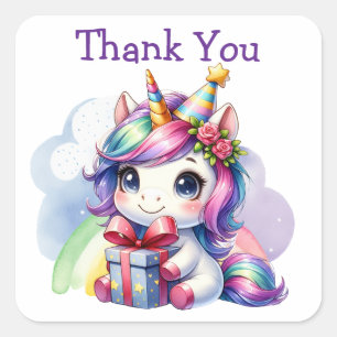 Dank je   Verjaardag van het meisje Eenhoorn Vierkante Sticker