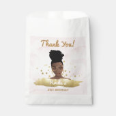 Dank je! Verjaardag Zwart Vrouw, Gouden Accenten R Bedankzakje (Voorkant)