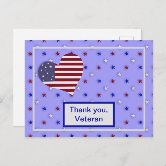 "Dank je, Veteraan" Rood wit en blauw hart Briefkaart (Voorkant / Achterkant)