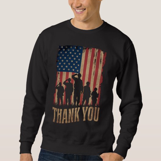 Dank je Veteraandag Amerikaanse Vlag Vintage Trui (Voorkant)
