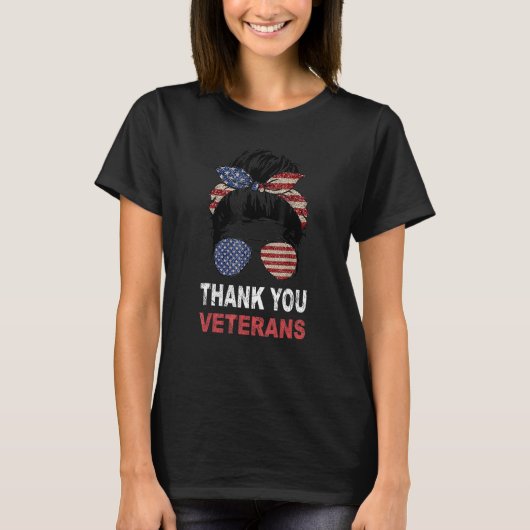 Dank je veteranen Bun American Flag Sunglas T-shirt (Voorkant)