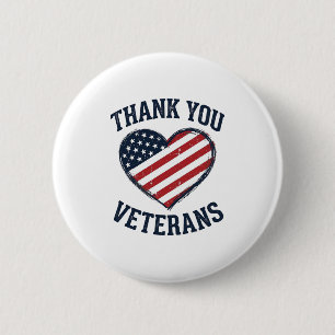 Dank Je Veteranen Patriottisch Hart Vintage T-shir Ronde Button 5,7 Cm