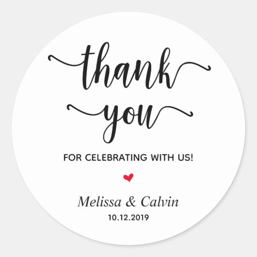 Dank je, vieren met ons, Huwelijkscadeaus Ronde Sticker (Voorkant)