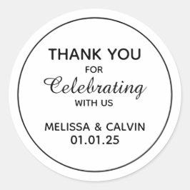 Dank je, vieren met ons, Huwelijkscadeaus Ronde Sticker