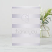 Dank je - Violet Silver Shimmer Stripe Monogram2 Bedankkaart (Staand voorkant)