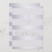 Dank je - Violet Silver Shimmer Stripe Monogram2 Bedankkaart (Voorkant / Achterkant)