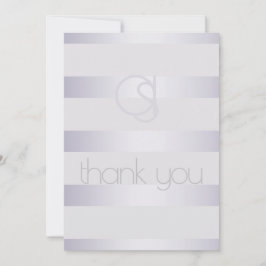 Dank je - Violet Silver Shimmer Stripe Monogram2 Bedankkaart