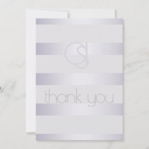 Dank je - Violet Silver Shimmer Stripe Monogram2 Bedankkaart