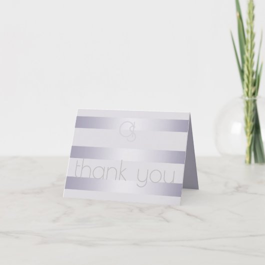 Dank je | Violet Silver Shimmer Stripes Monogram Notitiekaartje (Voorkant)