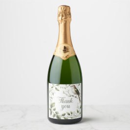 dank je vogel en bladeren champagnefles label sparkling wijnetiket