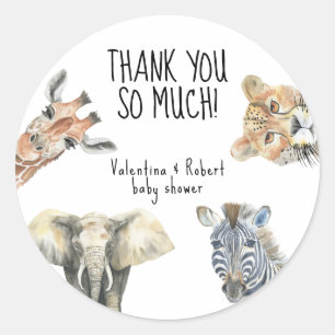 Dank je voor de Jungle Dieren Baby Shower Ronde Sticker
