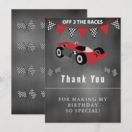 Dank je voor de verjaardag van de raceauto bedankkaart (Voorkant / Achterkant)