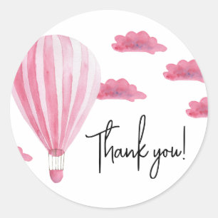 Dank je voor het babyfeest met hete luchtballon ronde sticker