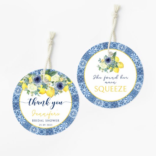 Dank je voor het blauwe Italiaanse mediterrane bru Bedankjes Labels