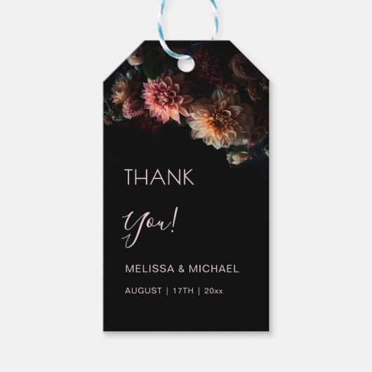 Dank je voor het donkere bloemige chrysanthemum-hu cadeaulabel (Voorkant)