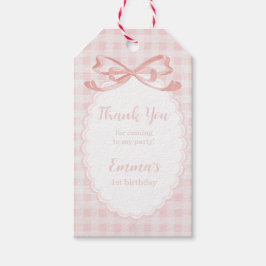 Dank je voor het komen 1e verjaardag roze gingham  cadeaulabel