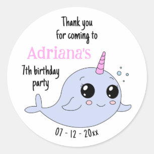 Dank Je Voor Het Komen Eenhoorn Walvis Kawaii Cart Ronde Sticker