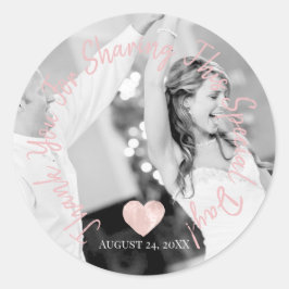 Dank je voor het komen feestdatum foto hart ronde sticker
