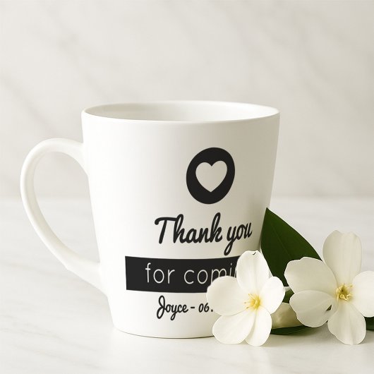 Dank je voor het komen Modern zwart-wit hart Latte Mok