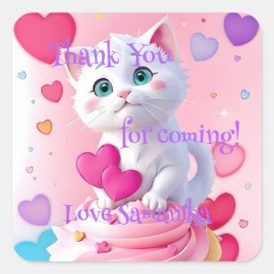 Dank je voor het komen Schattige Leuke Kitty & Cup Vierkante Sticker