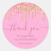 dank je voor het roze gouddruppelbedrijf ronde sticker (Voorkant)