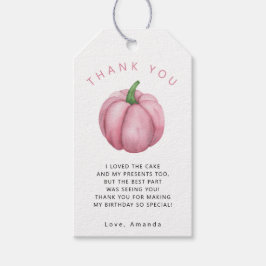 Dank je voor het verjaardagsfeestje van de pompoen cadeaulabel