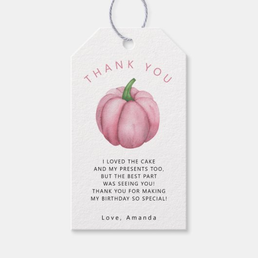 Dank je voor het verjaardagsfeestje van de pompoen cadeaulabel (Voorkant)