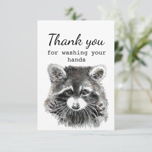 Dank je voor het wassen van je handen Leuk Wasbeer Bedankkaart (Staand voorkant)