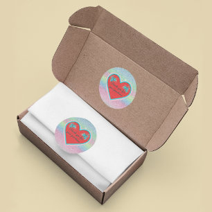 Dank je voor je aankoop hart bloemen pastel ronde sticker