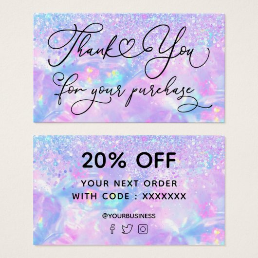 dank je voor je aankoop nep glinster opaal visitekaartje (Voorkant /achterkant)