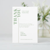 Dank je voor je aankoop, saliegroen en wit bedankkaart (Staand voorkant)