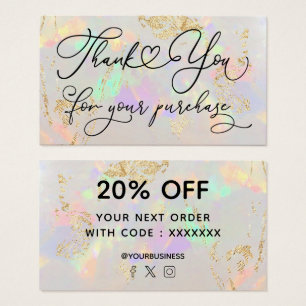 dank je voor je aankoop witte opaal visitekaartje