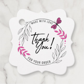 Dank je voor je bestelling met roze vlinder bedankjes labels