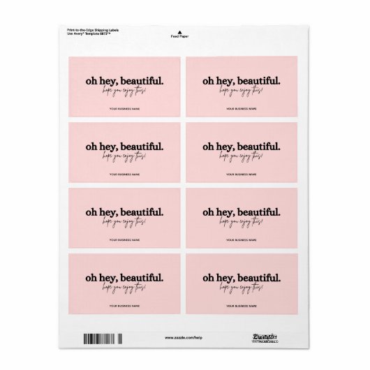 Dank je voor je bestelling roze oh hey beautiful  etiket (Full Sheet)