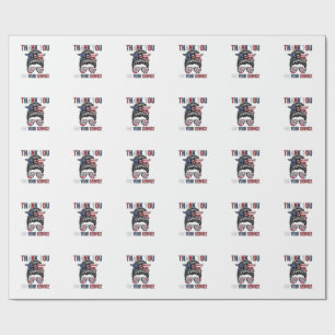 Dank Je Voor Je Dienst Patriottische Rommelige Bun Cadeaupapier