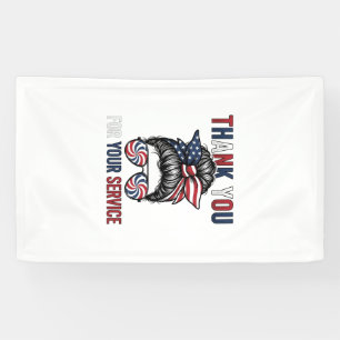 Dank Je Voor Je Dienst Patriottische Rommelige Bun Spandoek