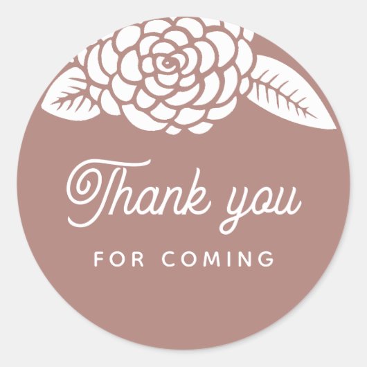 Dank je voor je komst. Mauve bloemetjes baby showe Ronde Sticker (Voorkant)