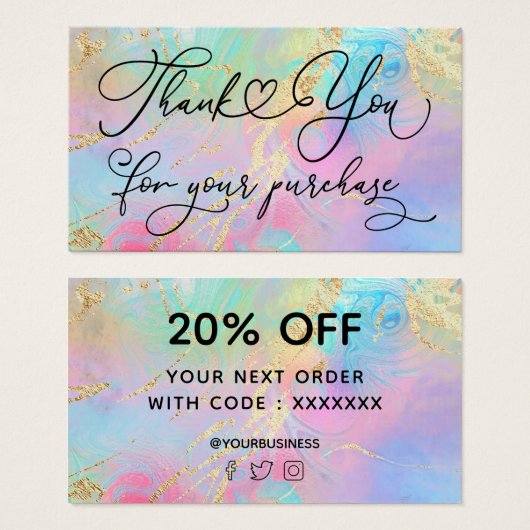 dank je voor je koopvloeistof marmer visitekaartje (Voorkant /achterkant)