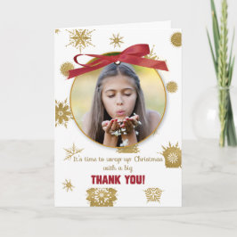 Dank je voor kerstcadeau foto gouden sneeuwvlokken kaart