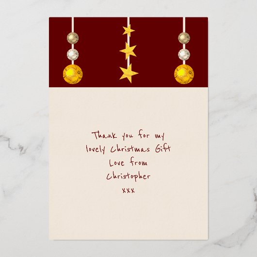 Dank je voor kerstcadeaus foto bordeauxrood folie feestdagenkaart (Achterkant)