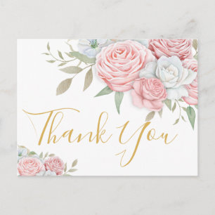 Dank je voor rouw Roze witte rozen Uitnodiging Briefkaart