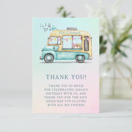 Dank je voor verjaardagsfeestje ijsauto in de zome bedankkaart (Staand voorkant)