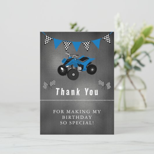 Dank je voor vierwieler verjaardag bedankkaart (Staand voorkant)
