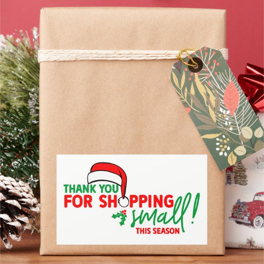 Dank je voor winkelen bij kleine bedrijven tijdens rechthoekige sticker (Feestdagen)