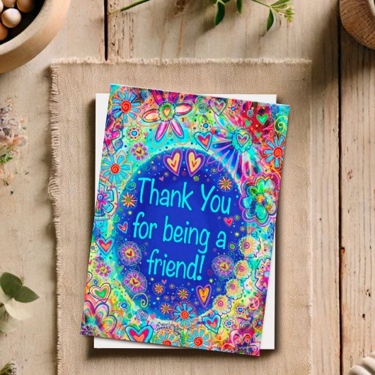 Dank je vriend Floral Blue Whimsical Heart Dank Kaart